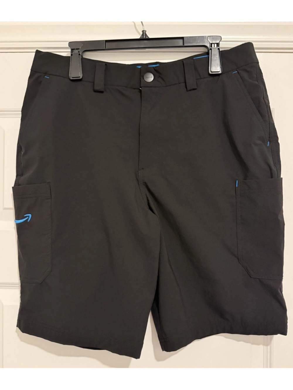 Amazon Men's Black Cargo Work Shorts with Blue Accents
